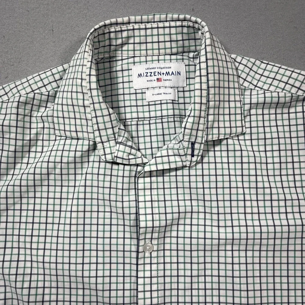 Mizzen+Main Leeward Collection Shirt XL Trim Fit Green Navy Check Performance - Picture 3 of 12
